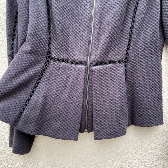 Rebecca Taylor Charcoal Black Peplum Jacket 6 Perforated Ladder Trim - Picture 3 of 8